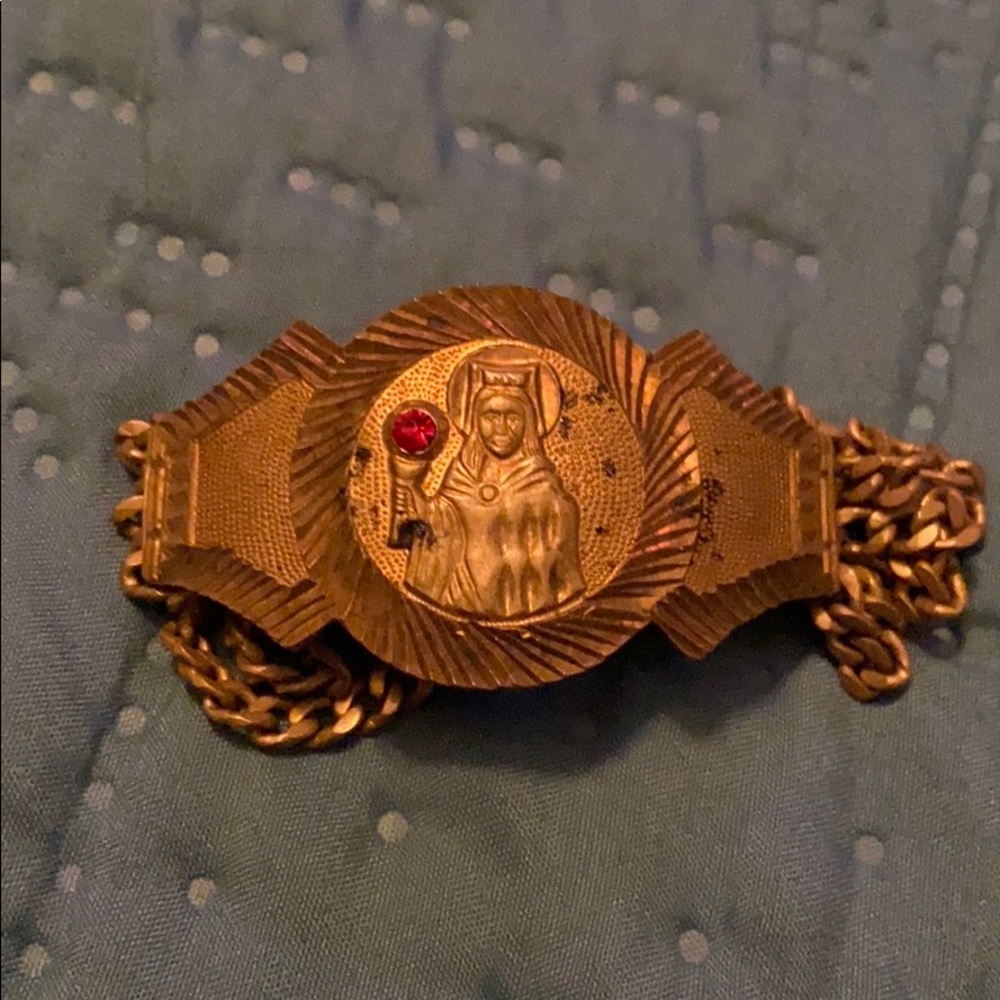 Vintage Cuban 3 link Saint Barbara Bracelet with Ruby